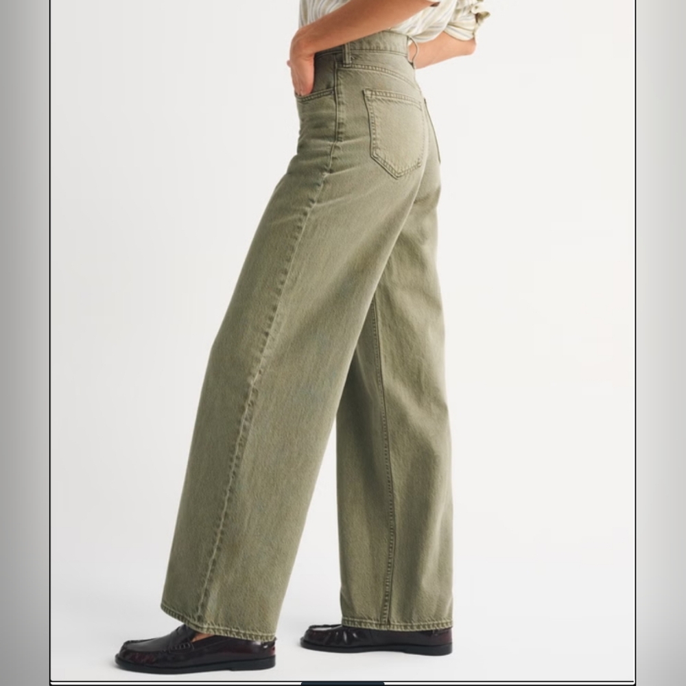 Abercrombie And Fitch High Rise Wide Leg Olive Jean